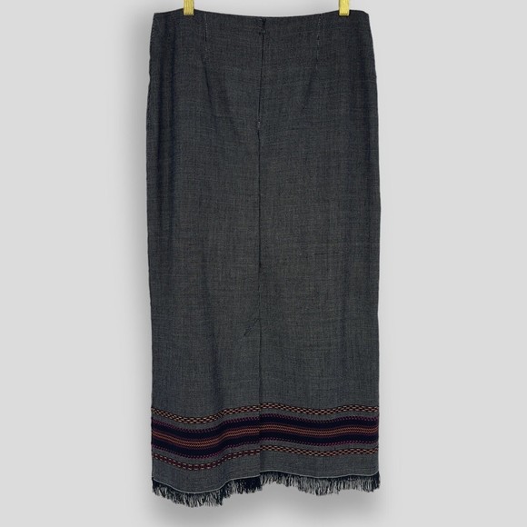 Vintage Simply Russell Midi Skirt Womens Straight Aztec Bohemian Frayed Hem 10 - Picture 4 of 9